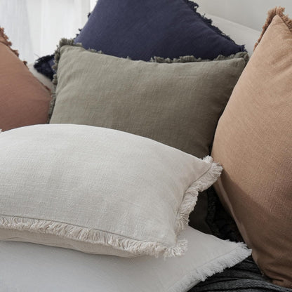 Foindtower Decorative Linen Fringe Lumbar Throw Pillow Covers Cozy Boho Farmhouse Cushion Cover with Tassel Soft Accent Pillowcase for Sofa Bed Living Room Home Decor, 12×20 Inch, 1PC, Natural Beige