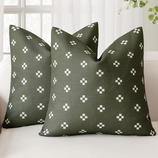 Foindtower Pack of 2, Decorative Modern Accent Throw Pillow Covers Print Farmhouse Cushion Case Boho Home Decor for Chair Couch Sofa Bedroom Living Room Outdoor 18x18 Inch Olive Green