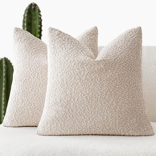 Foindtower Pack of 2, 20 x 20 Inch, Decorative Textured Boucle Throw Pillow Covers Accent Solid Pillow Cases Cozy Soft Couch Cushion Case for Chair Sofa Bedroom Living Room Home Decor, Beige