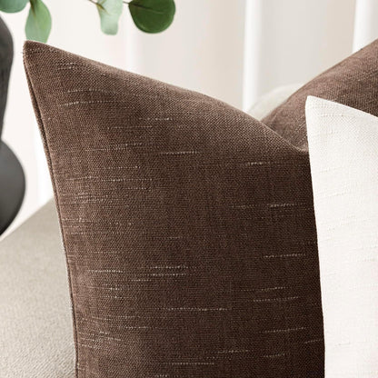 Foindtower Set of 2 Soft Textured Chenille Throw Decorative Pillow Covers Square Accent Solid Cushion Cover Cozy Neutral Farmhouse Pillow Case for Couch Sofa Bedroom Living Room 20x20 Inch, Chocolate