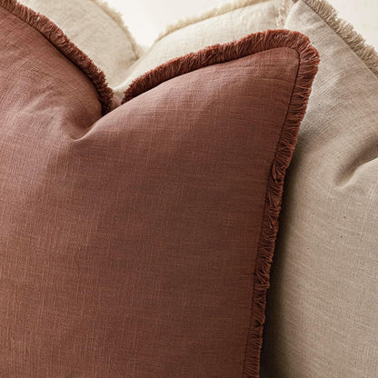 Foindtower Set of 2 Decorative Linen Fringe Lumbar Throw Pillow Covers Boho Farmhouse Cushion Cover with Tassels Soft Accent Pillowcase for Couch Sofa Bed Living Room Home Decor,12×20 Inch,Rust Red