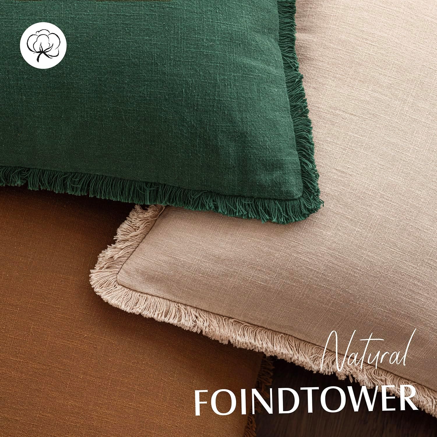 Foindtower Set of 2 Decorative Linen Fringe Lumbar Throw Pillow Covers Boho Farmhouse Cushion Cover with Tassels Soft Accent Pillowcase for Couch Sofa Bed Living Room Home Decor,12×20 Inch,Pine Green