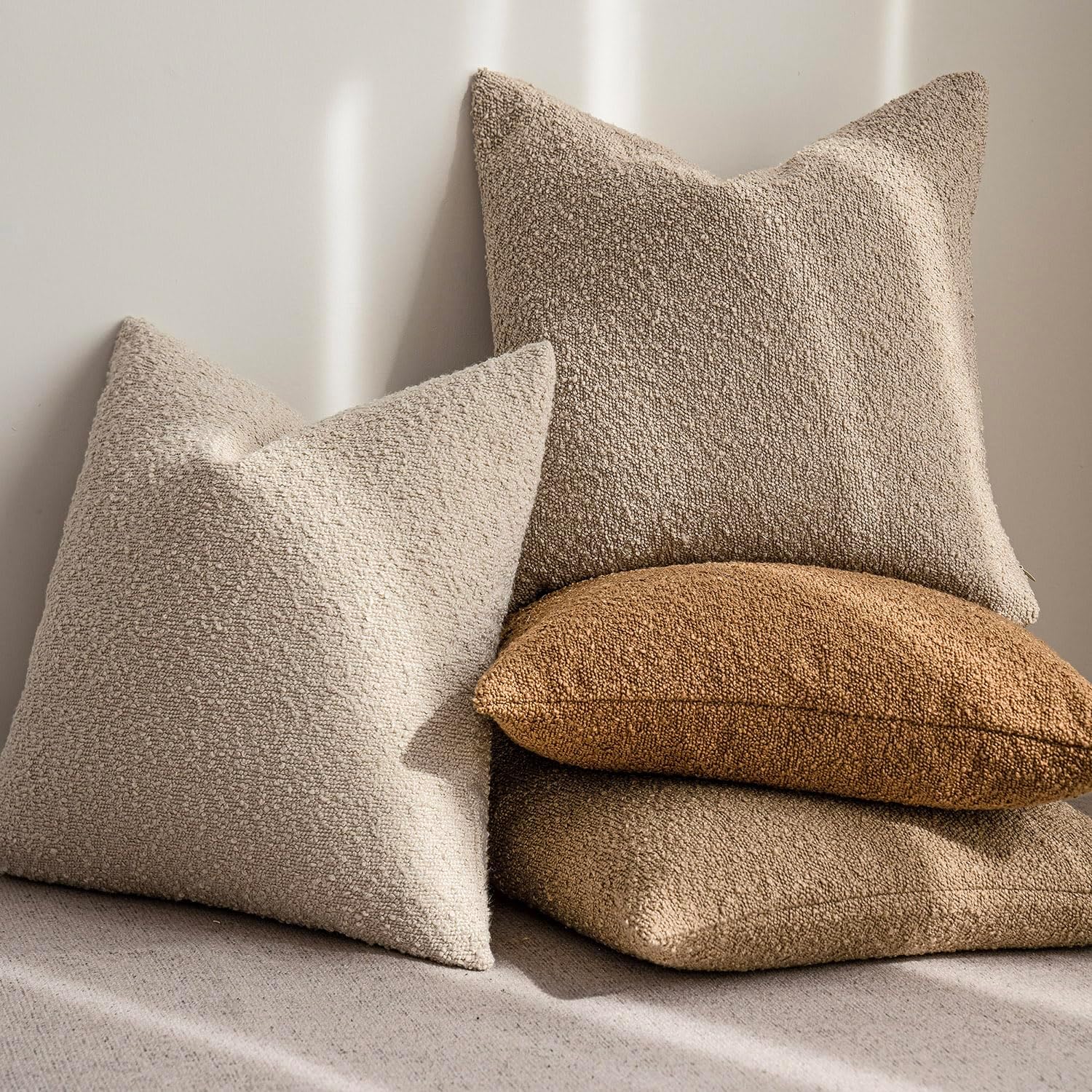 Foindtower Pack of 2 Textured Boucle Throw Pillow Covers Accent Solid Pillow Cases Cozy Soft Decorative Couch Cushion Case for Chair Sofa Bedroom Living Room Home Decor, 20 x 20 Inch,Rust Tobacco