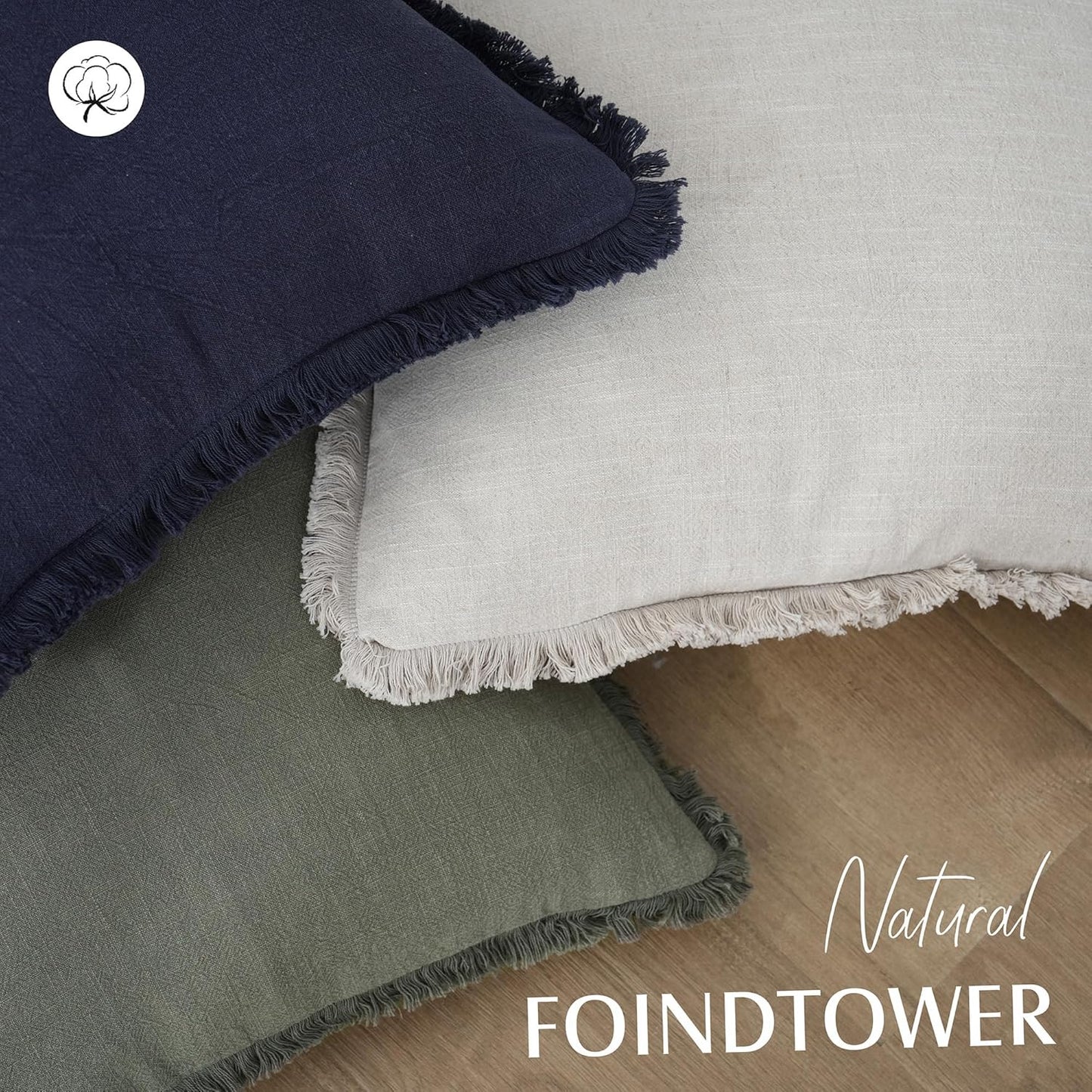 Foindtower Set of 2 Decorative Linen Fringe Lumbar Throw Pillow Covers Boho Farmhouse Cushion Cover with Tassels Soft Accent Pillowcase for Couch Sofa Bed Living Room Home Decor,12×20 Inch,Olive Green