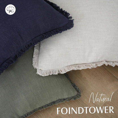 Foindtower Set of 2 Decorative Linen Fringe Lumbar Throw Pillow Covers Boho Farmhouse Cushion Cover with Tassels Soft Accent Pillowcase for Couch Sofa Bed Living Room Home Decor,12×20 Inch,Olive Green