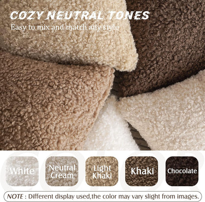 Foindtower Set of 2 Curly Teddy Wool Pillow Covers Decorative Boucle Textured Lumbar Throw Pillow Faux Fur Pillowcases Sheepskin Cushion Case for Sofa Bedroom Car 12&#34;x20&#34; Khaki