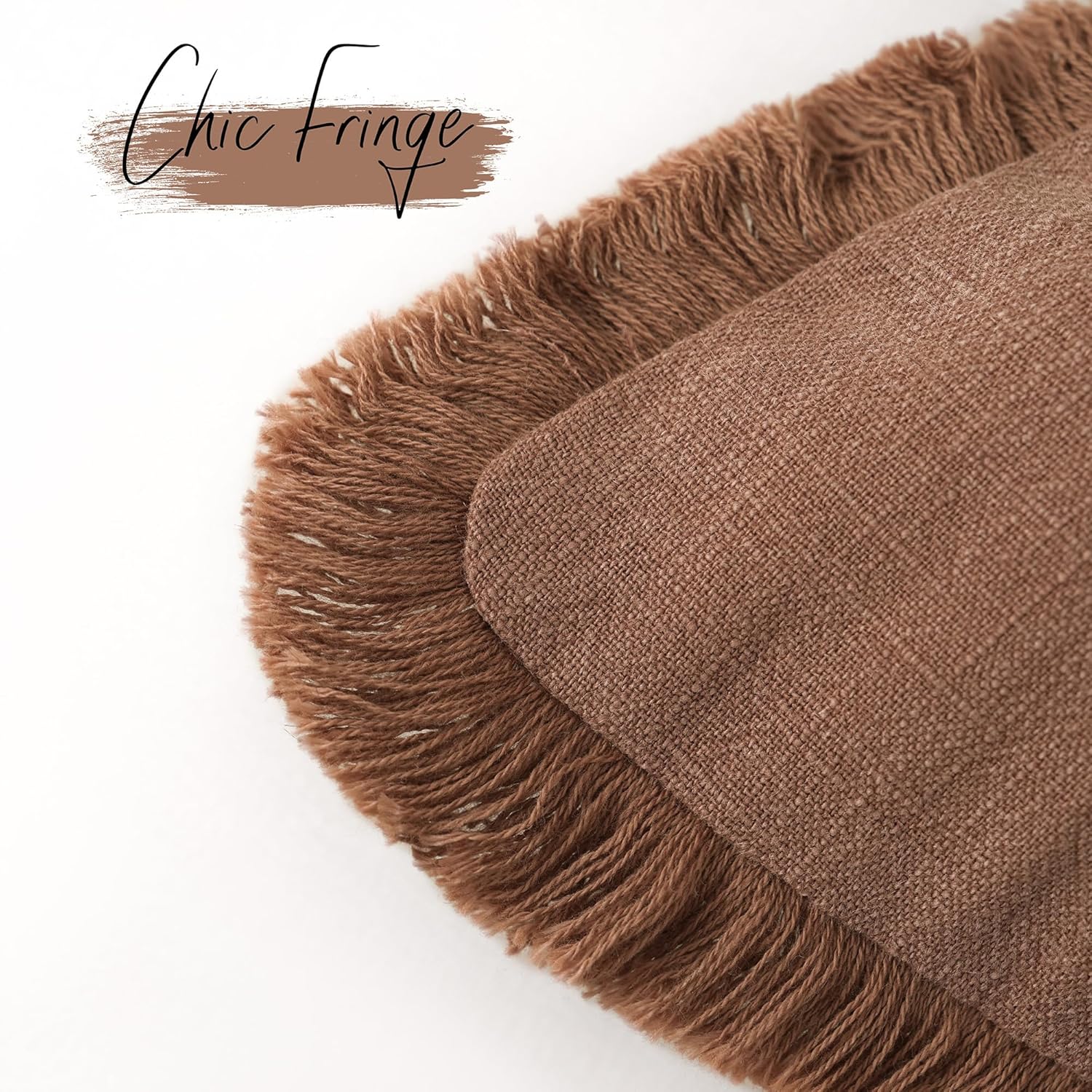 Foindtower Set of 2 Decorative Linen Fringe Throw Pillow Covers Cozy Boho Farmhouse Cushion Cover with Tassels Soft Accent Pillowcase for Couch Sofa Bed Living Room Home Decor, 26×26 Inch, Rust