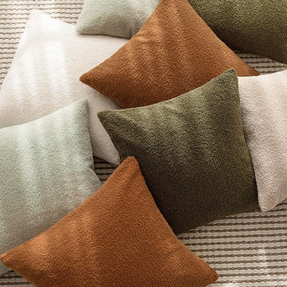 Foindtower Pack of 2, Curly Faux Fur Decorative Throw Pillow Covers Soft Plush Cushion Case with Zipper Cozy Fluffy Boho Pillowcase for Home Living Room Couch Bed Sofa 18 x 18 Inch, Moss Green