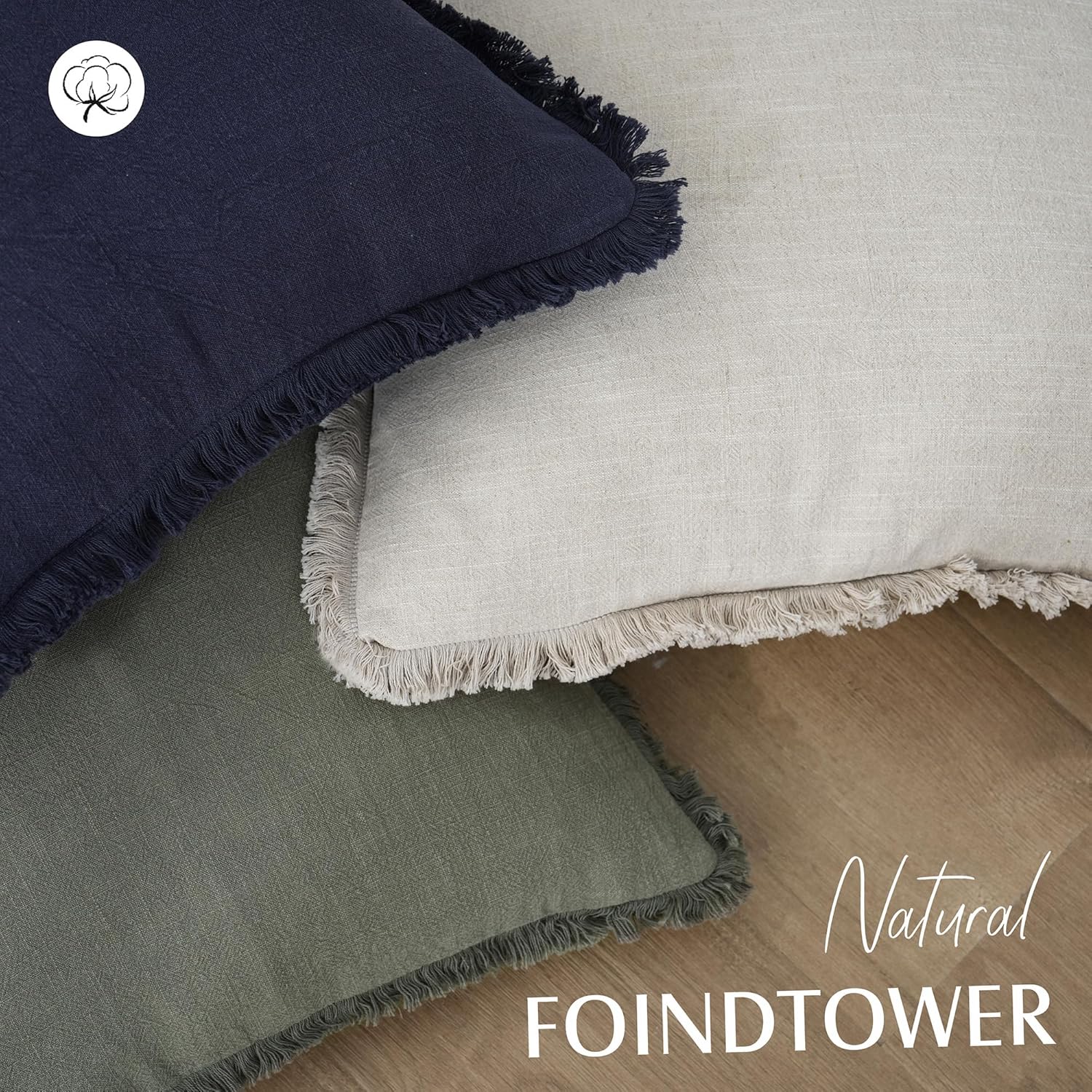 Foindtower Decorative Linen Fringe Lumbar Throw Pillow Covers Cozy Boho Farmhouse Cushion Cover with Tassel Soft Accent Pillowcase for Sofa Bed Living Room Home Decor, 12×20 Inch, 1PC, Natural Beige